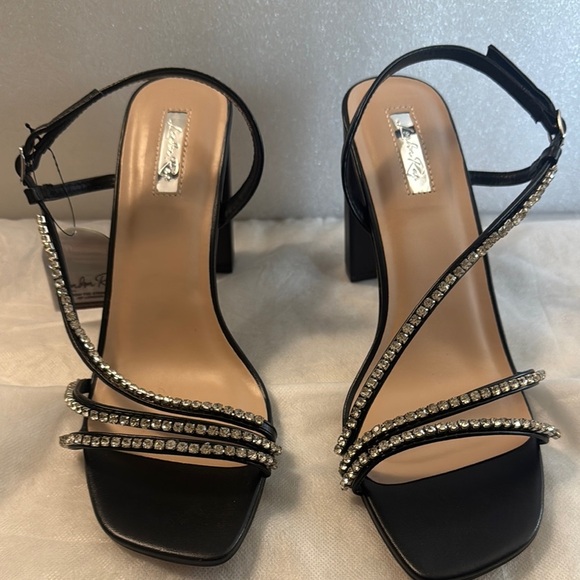 London Fog Black Heels Elegant Crystal Embellishments - Picture 1 of 8